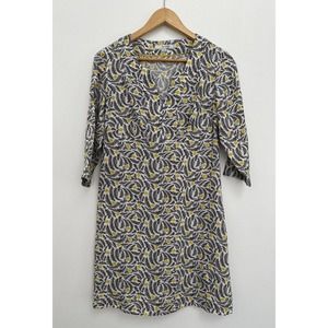 BODEN Dress Size 6P Tunic Shift Floral Print Split Neck 100% Linen Boho Classic